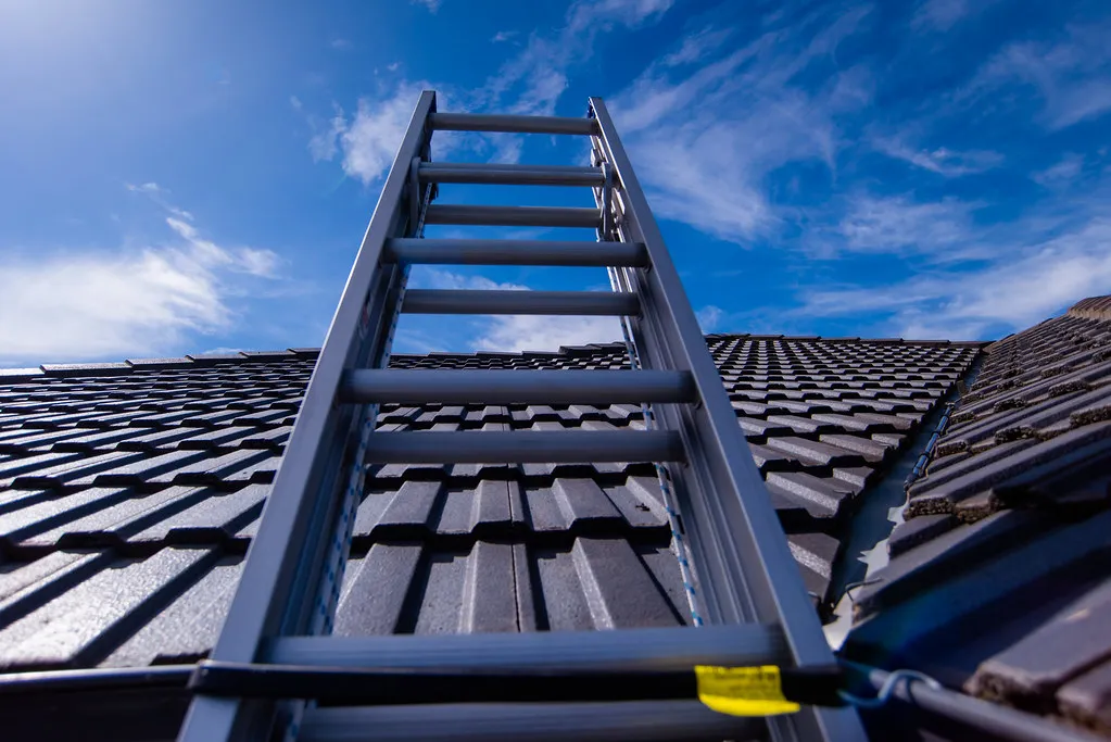 Climbing ladder to access gutters